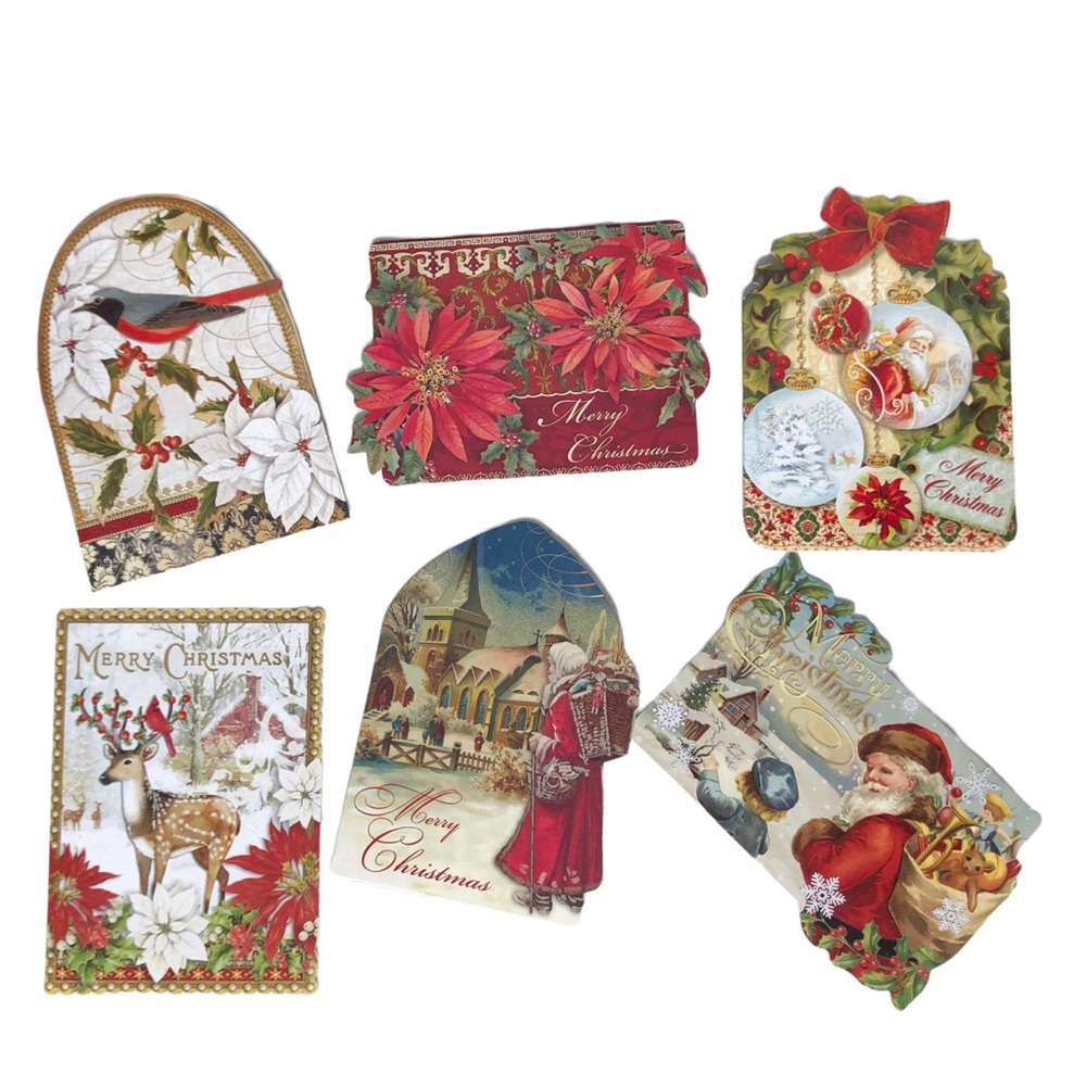 Punch Studio Poinsettia Santa Die-Cut Holiday Ephemera Note Cards (67535), 24-ct